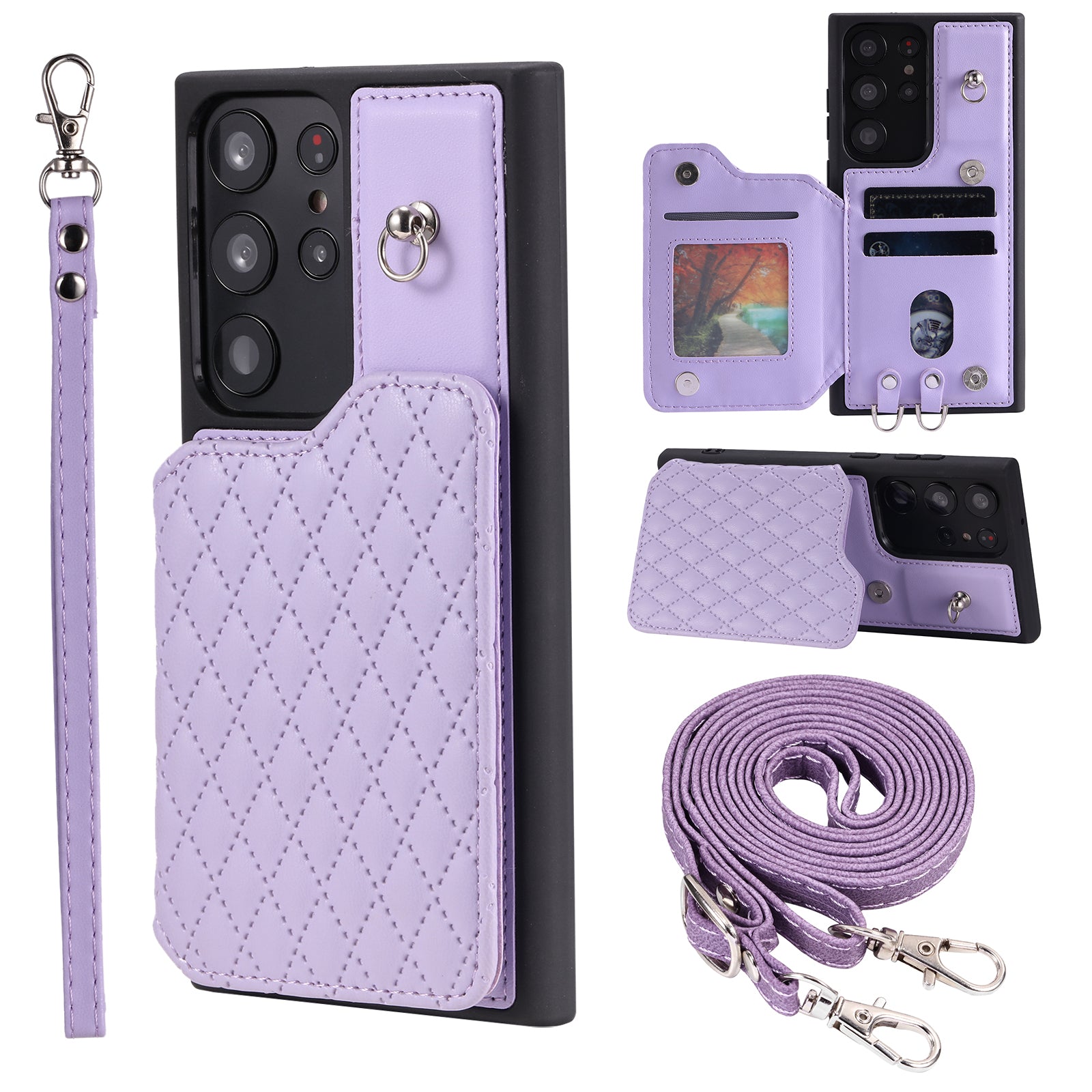 Style 008 For Samsung Galaxy S22 Ultra 5G Shockproof Case Rhombus Imprinted RFID Blocking PU TPU Phone Cover with Straps Style 008 For Samsung Galaxy S22 Ultra 5G Shockproof Case Rhombus Imprinted RFID Blocking PU TPU Phone Cover with Straps